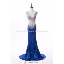 Custom Made Popular Evening Dress Royal Blue Sparkle Sequins Crystal Mermaid Bridal Gown 2017